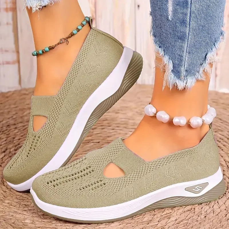 Women's Solid Color Breathable Sneakers, Low-top, Knitted, Breathable, Light Walking, in 6 Colors