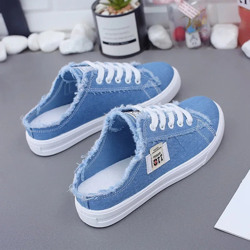 2024 Women's Canvas Board Sneaker Low Top Denim, Lace-Up