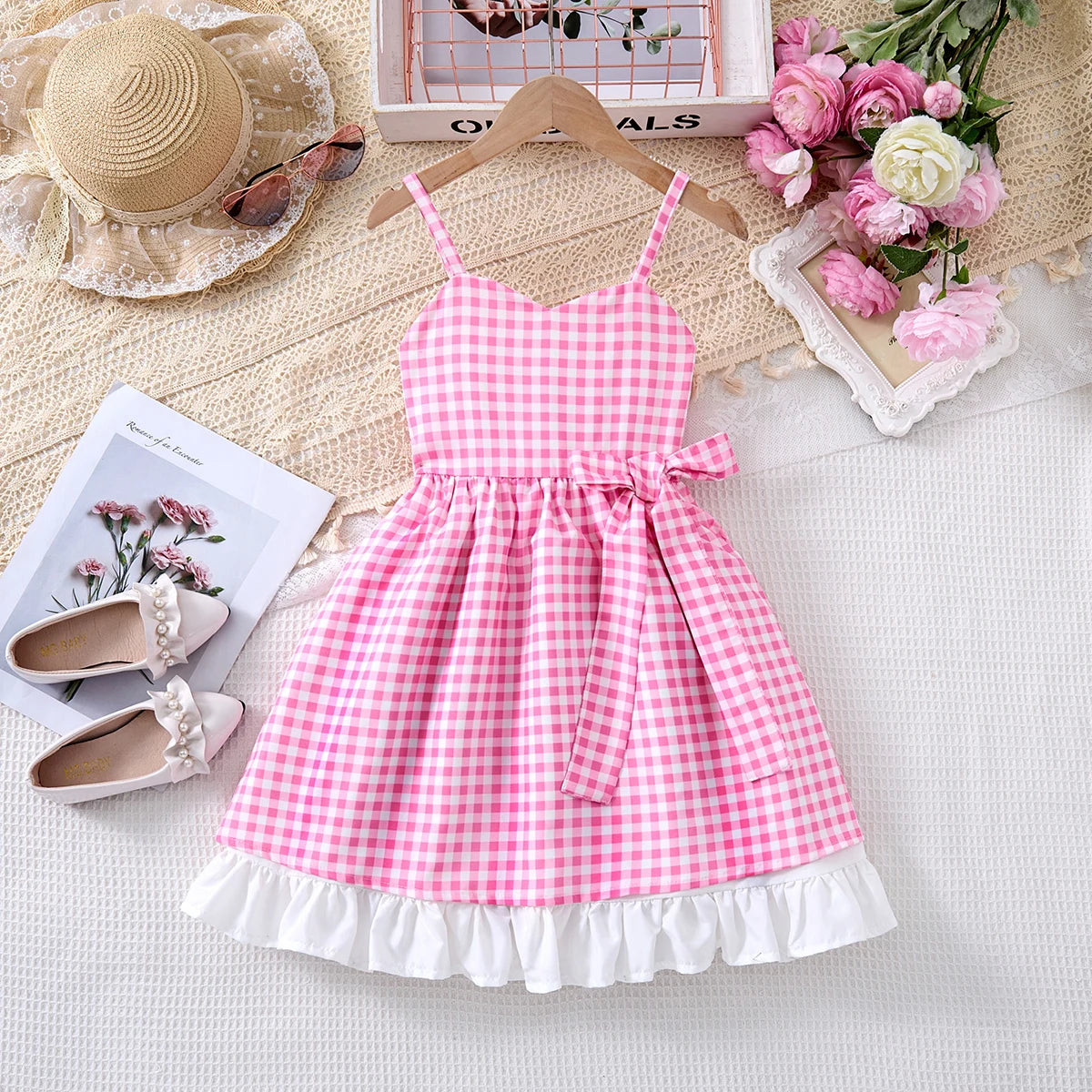 Girls Lace Up Sling Summer Dress, Sleeveless Dresses For 1-10 Years Cool Ventilated Clothes