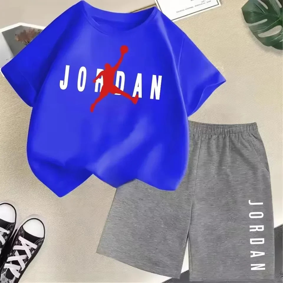 Children's 2Pc Fashion Summer Short Sleeve Set, Slam Dunk Master Pattern Print