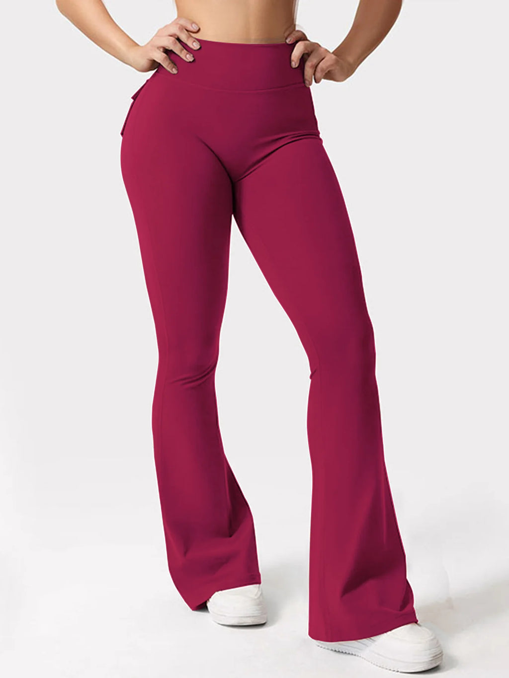 Women's Yoga Flare Trousers, High-Waisted Tummy-Control Wide-Leg with Pockets, Multi-Colors