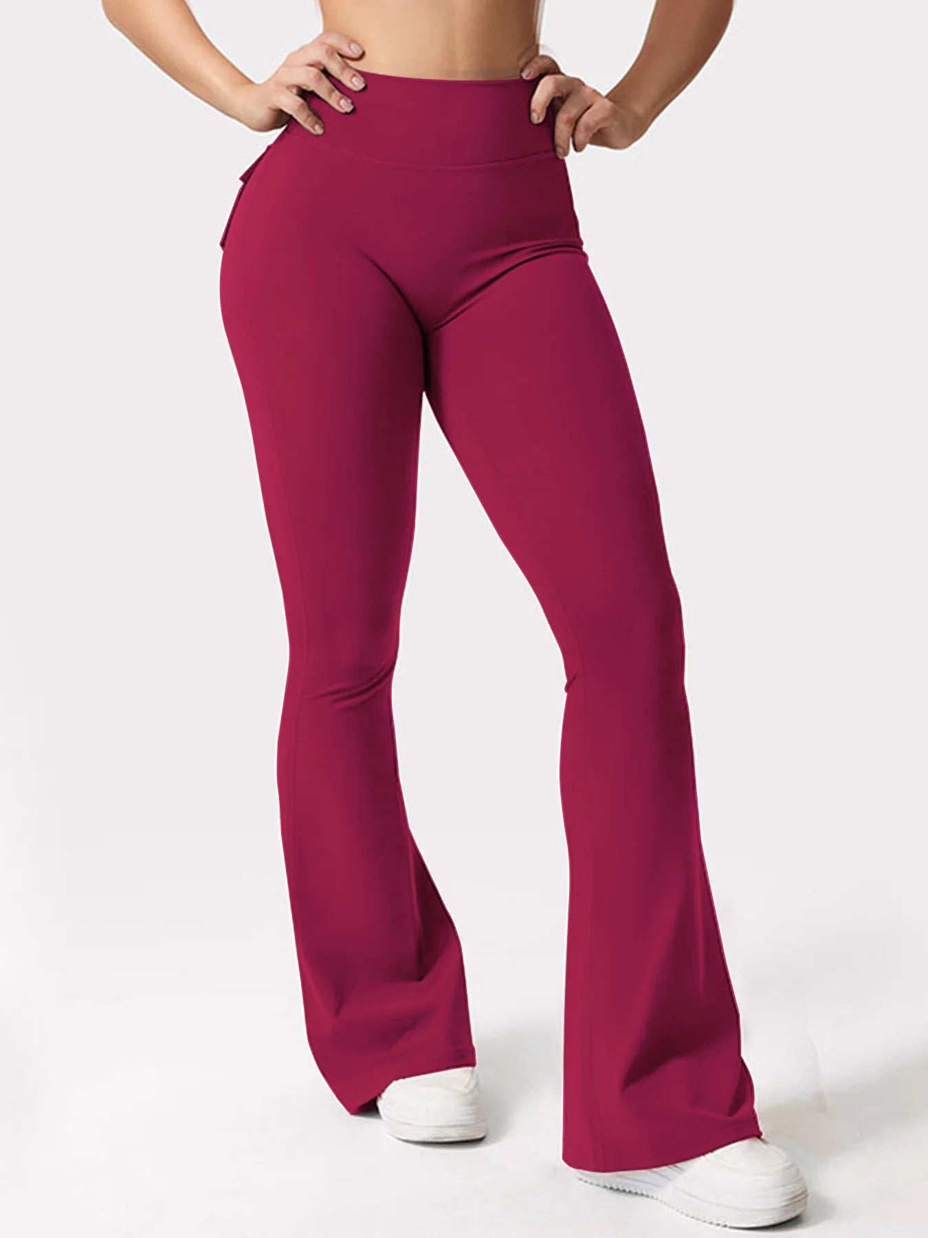 Women's Yoga Flare Trousers, High-Waisted Tummy-Control Wide-Leg with Pockets, Multi-Colors