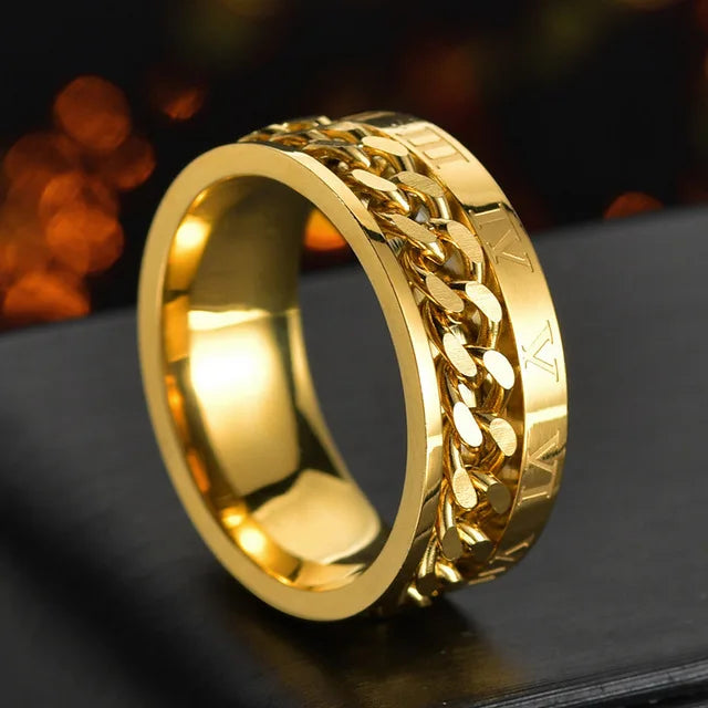Cool Stainless Steel Rotatable Men's Ring, High Quality, Spinner Chain