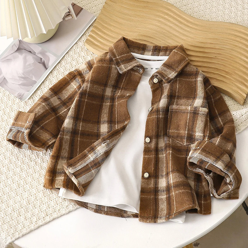 Autumn Unisex Blouses & Shirt Plaid Long-sleeved Children's Fashion Tops