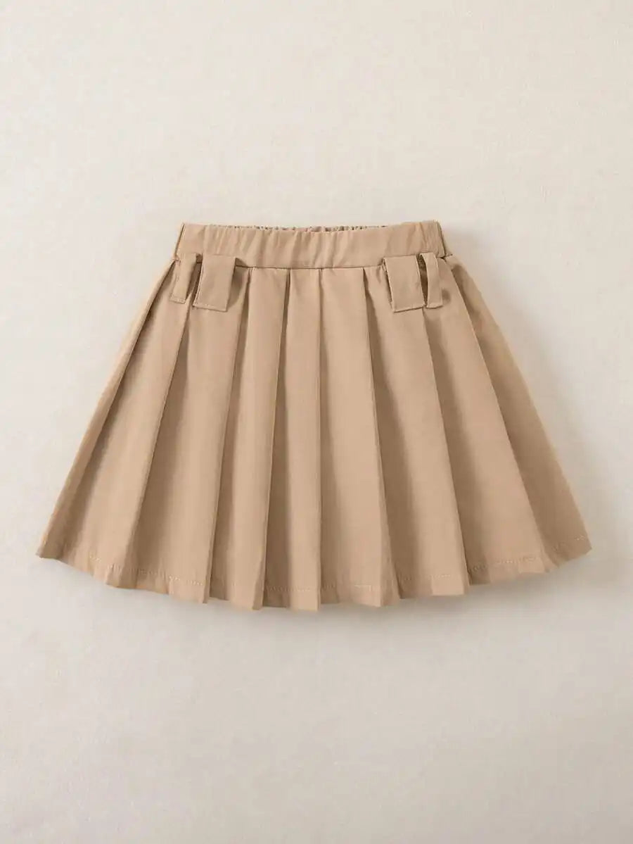 Girls Plaid Pleated Mini Skirt with Belt - Classic Checkered Design