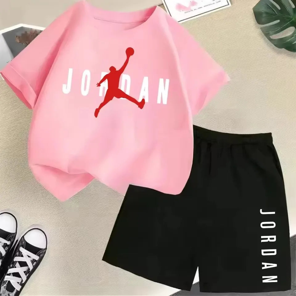 Children's 2Pc Fashion Summer Short Sleeve Set, Slam Dunk Master Pattern Print