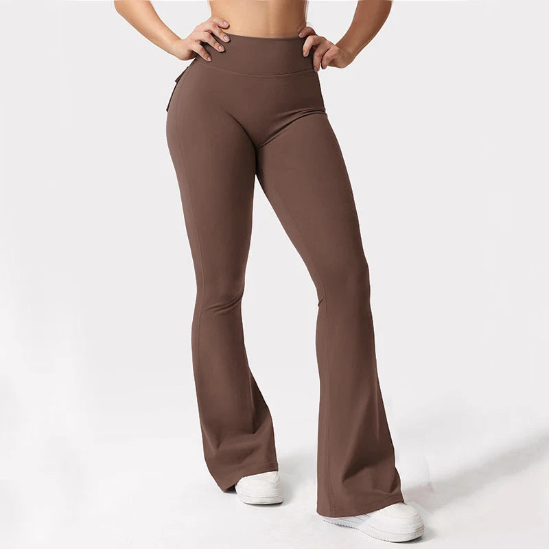 Women's Yoga Flare Trousers, High-Waisted Tummy-Control Wide-Leg with Pockets, Multi-Colors
