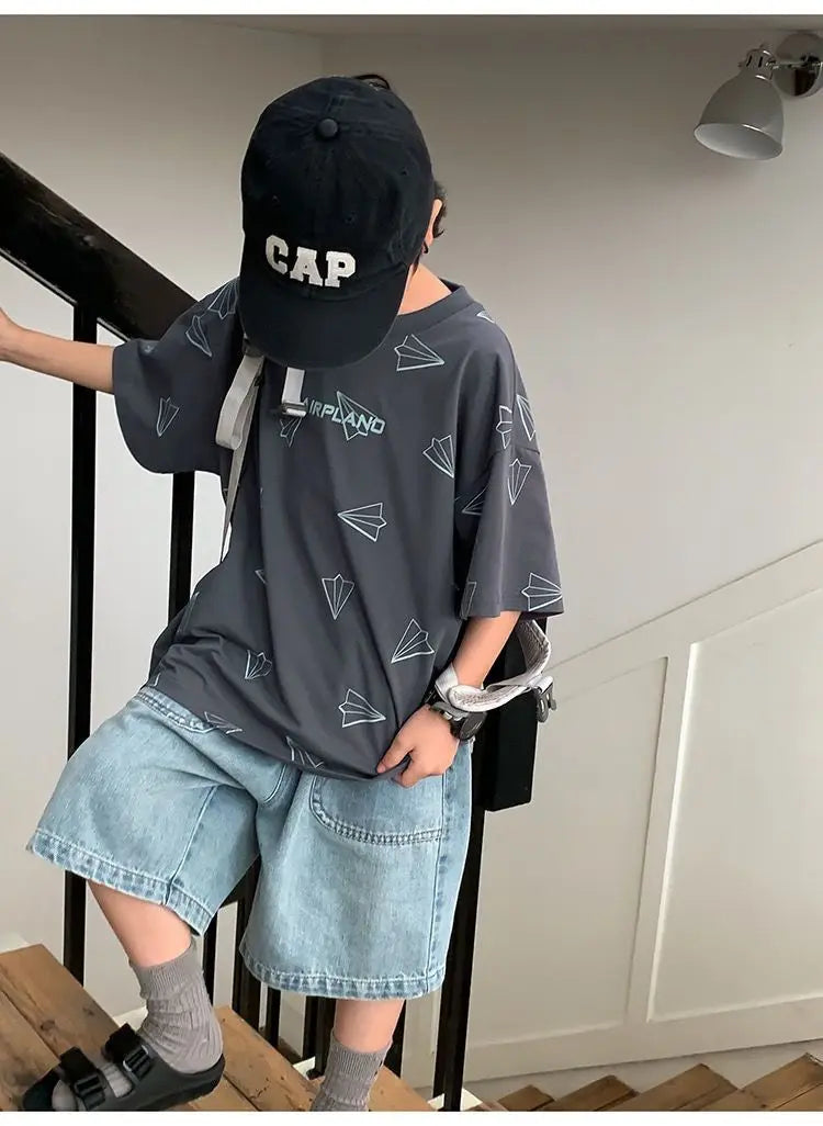 Boys Denim Shorts, New Kids Solid Color Fashion, Knee Length Shorts
