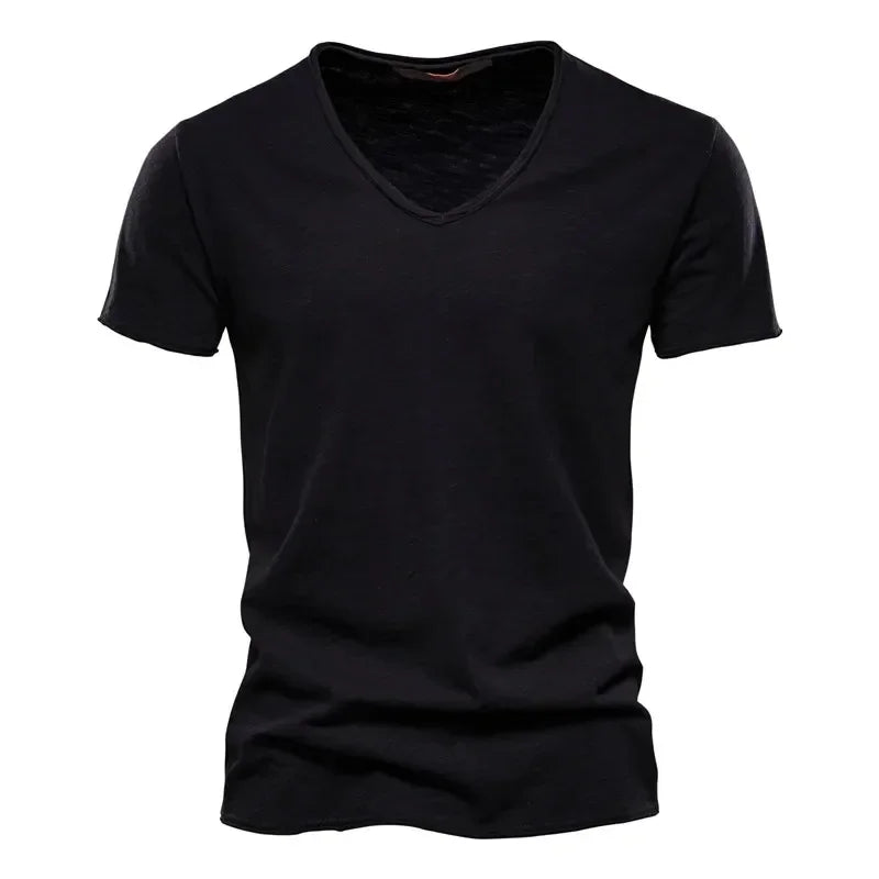 New 100% Men's Cotton V Neck T-Shirt, A High-Quality Fashion