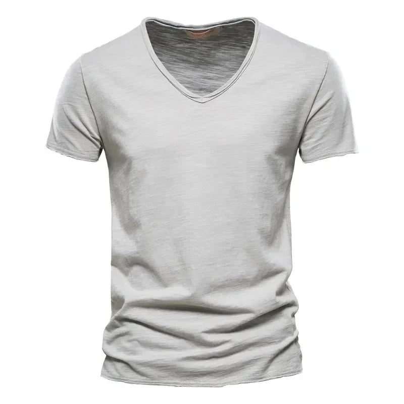 New 100% Men's Cotton V Neck T-Shirt, A High-Quality Fashion