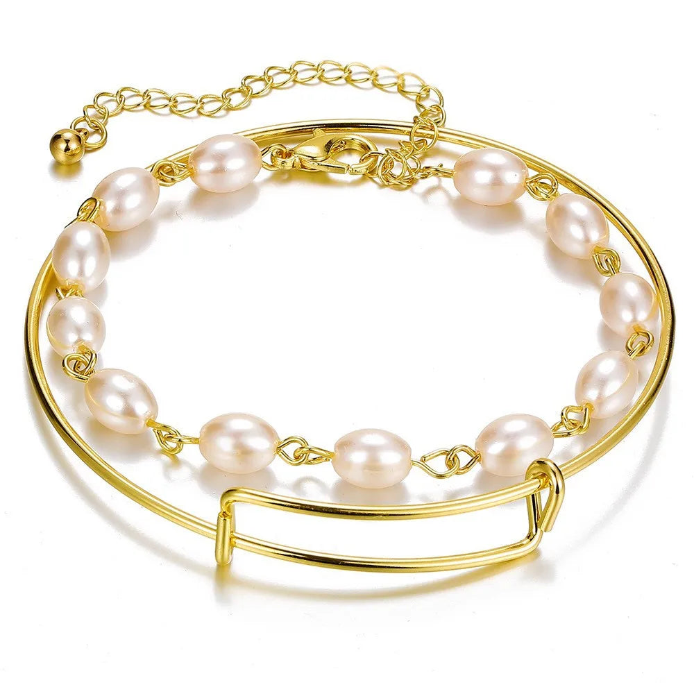 Bohemian Chain Bracelet Set, Gold Color, Thick Link Chain, Open Bangle Fashion Jewelry