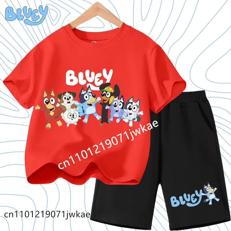 Boys and Girls Bluey Family 2Pc Summer Outfit Set Short Sleeve T-Shirt & Shorts, Choose Your Color