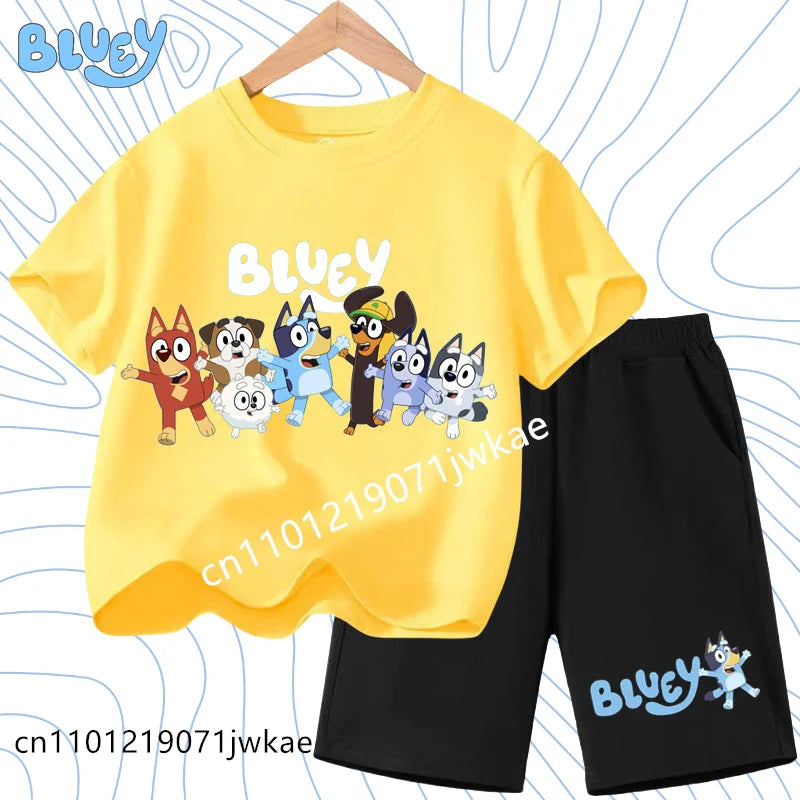 Boys and Girls Bluey Family 2Pc Summer Outfit Set Short Sleeve T-Shirt & Shorts, Choose Your Color