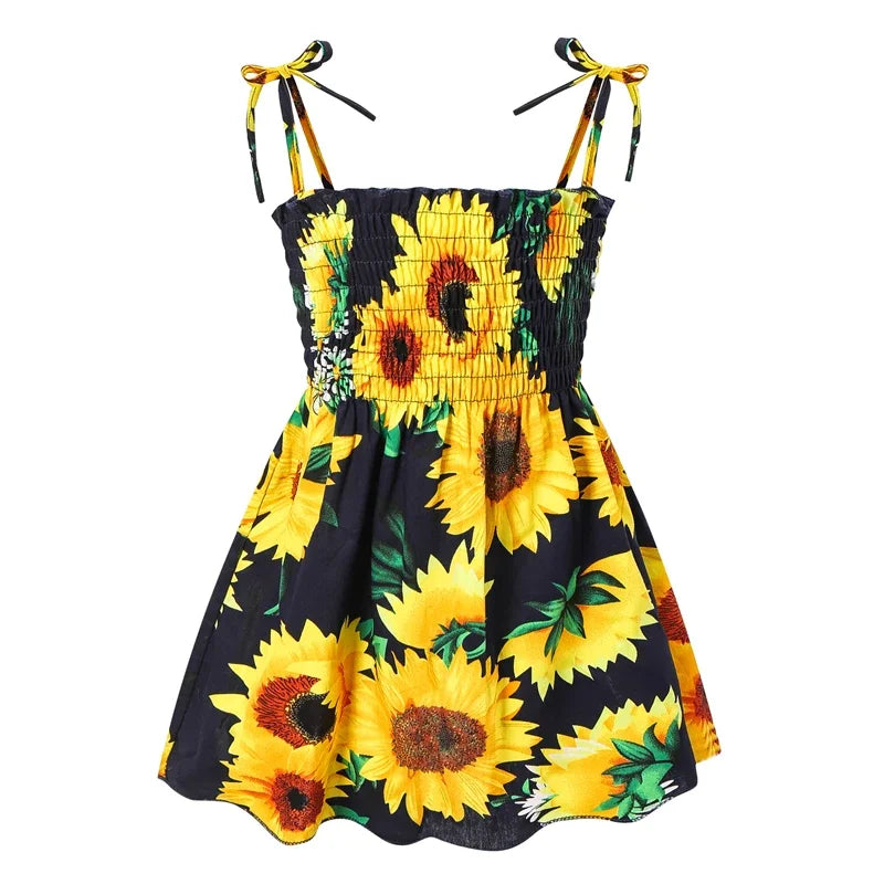 Girls Sleeveless Cotton Flower Strap Sundress, 1-6yrs