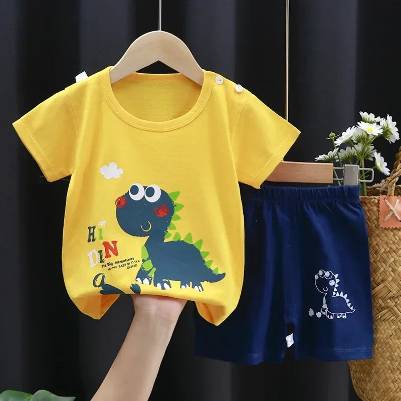 2PCS Children's Sets, Boys and Girls Summer Cotton Short Sleeve T-Shirt & Shorts