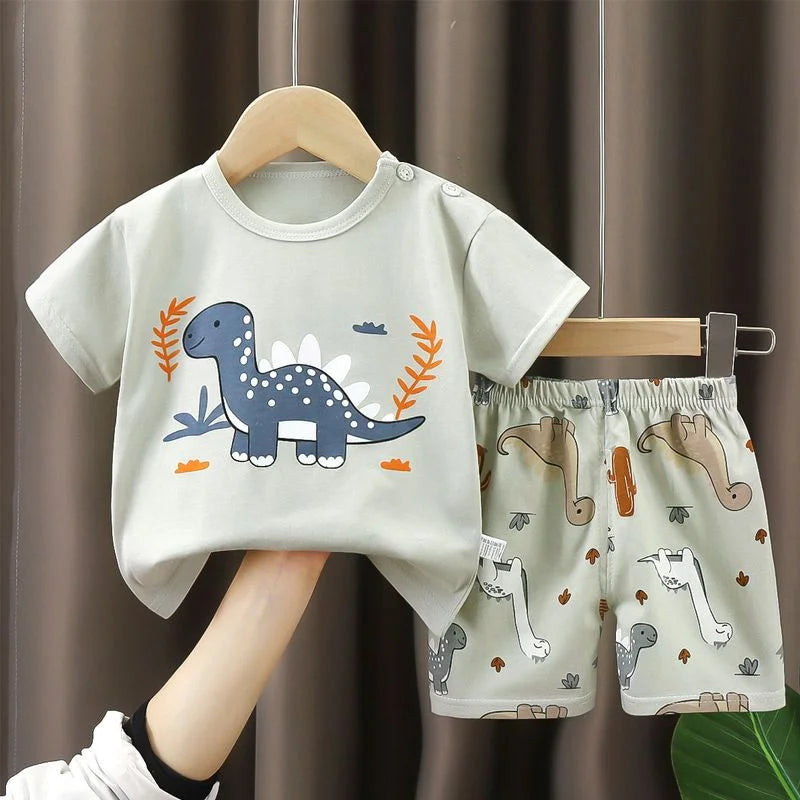 2PCS Children's Sets, Boys and Girls Summer Cotton Short Sleeve T-Shirt & Shorts