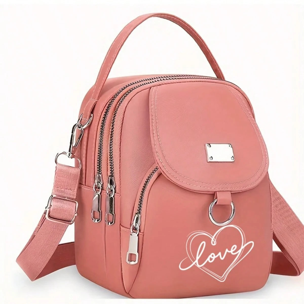 Women's Heart Love Print Shoulder Bag, Adjustable, Good Capacity
