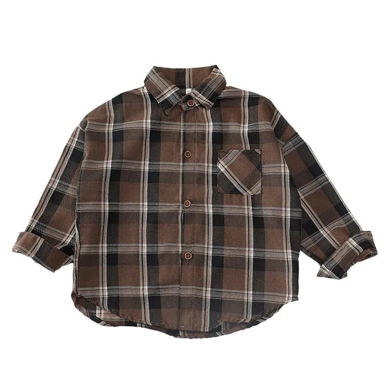 Autumn Unisex Blouses & Shirt Plaid Long-sleeved Children's Fashion Tops