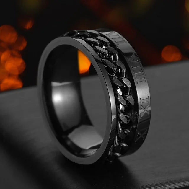 Cool Stainless Steel Rotatable Men's Ring, High Quality, Spinner Chain