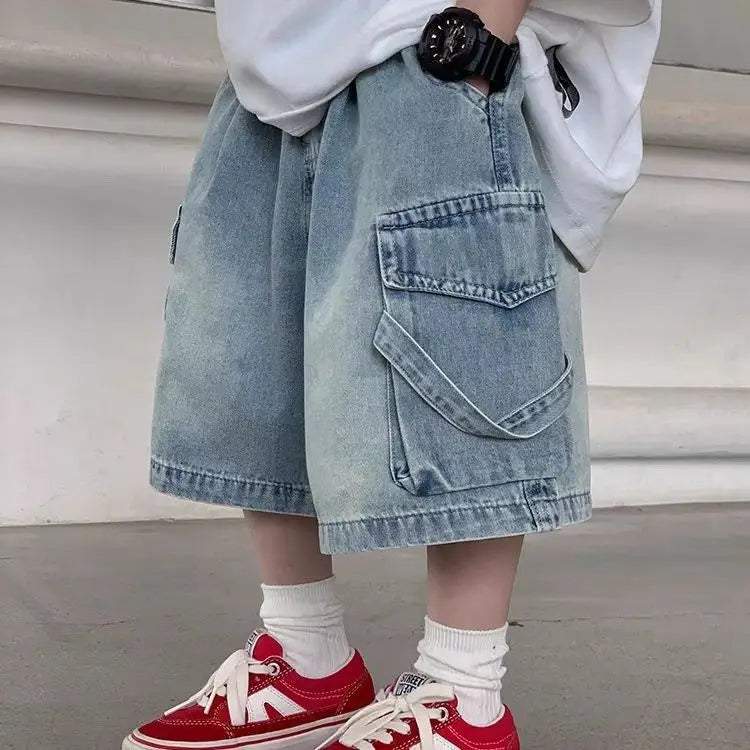 Boys Denim Shorts, New Kids Solid Color Fashion, Knee Length Shorts