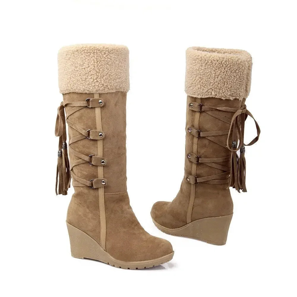 Large Size Women's Furry High-Top Booties with Buckle Snow Boots