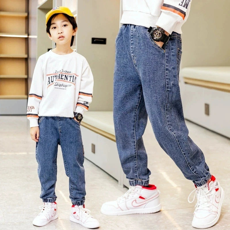 New Boys Jeans Fashion Splicing Slim Fit Style Denim Pants
