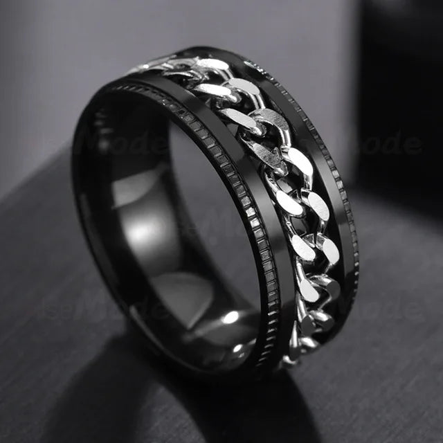 Cool Stainless Steel Rotatable Men's Ring, High Quality, Spinner Chain