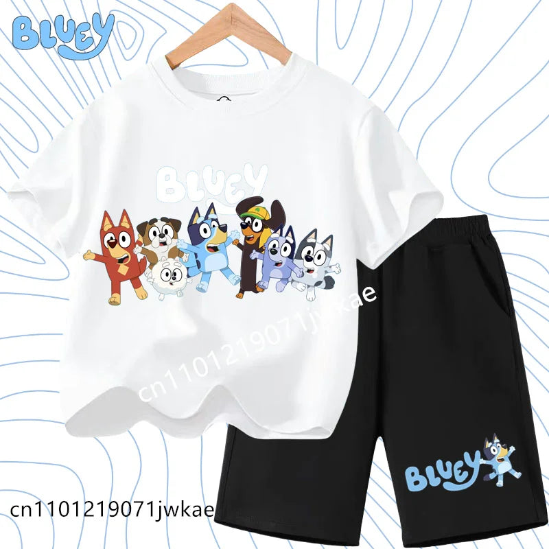 Boys and Girls Bluey Family 2Pc Summer Outfit Set Short Sleeve T-Shirt & Shorts, Choose Your Color