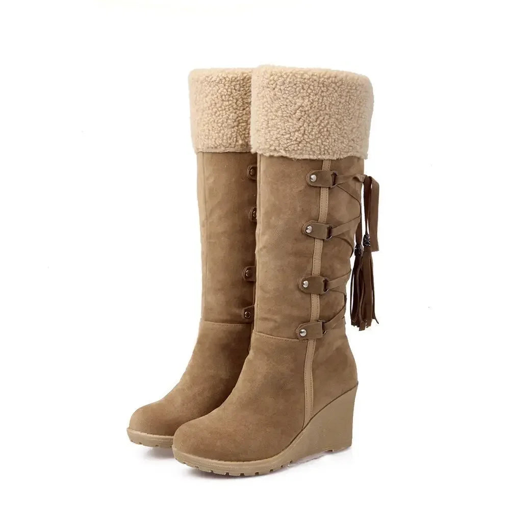 Large Size Women's Furry High-Top Booties with Buckle Snow Boots