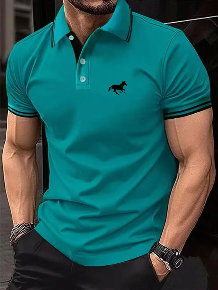 New Men's Classic Short Sleeved Polo T-Shirt, Button Lapel, sizes S-3XL