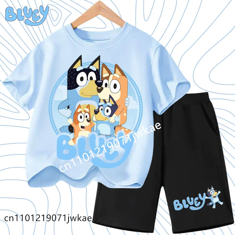Boys and Girls Bluey Family 2Pc Summer Outfit Set Short Sleeve T-Shirt & Shorts, Choose Your Color