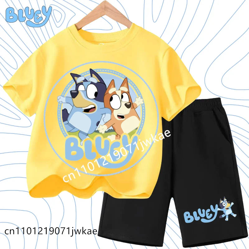 Boys and Girls Bluey Family 2Pc Summer Outfit Set Short Sleeve T-Shirt & Shorts, Choose Your Color