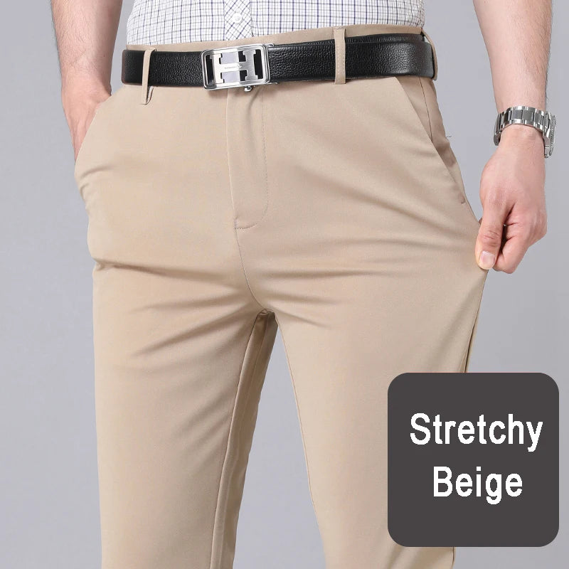 Male Stretch Solid Black Casual Trousers, in Various Colors
