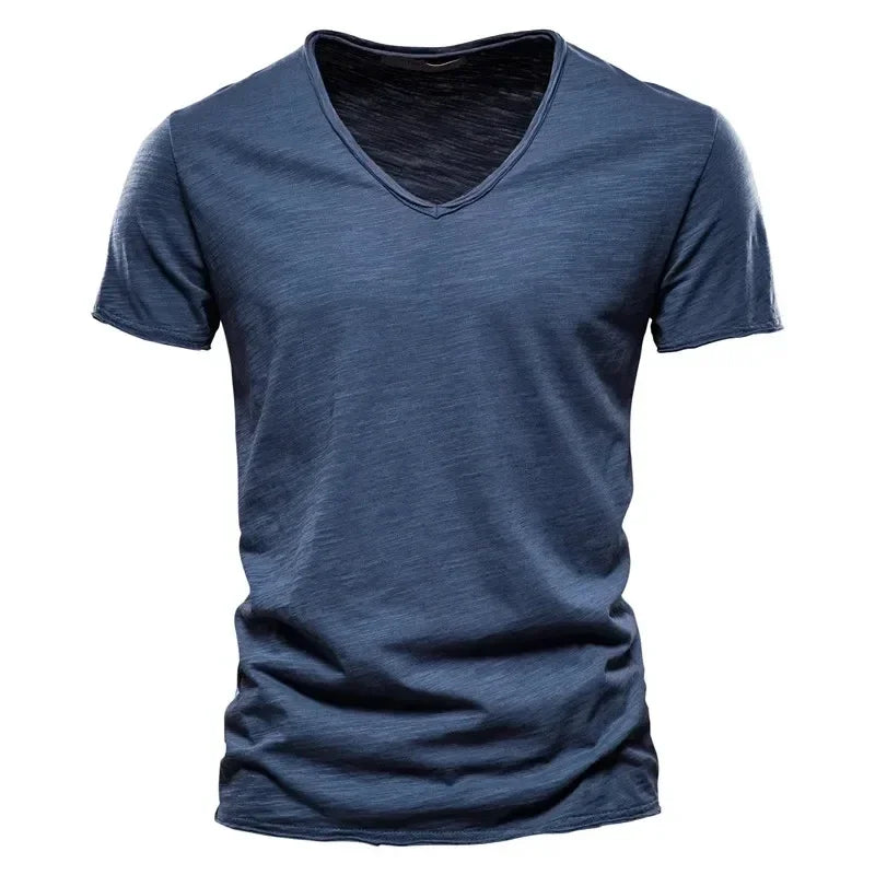 New 100% Men's Cotton V Neck T-Shirt, A High-Quality Fashion