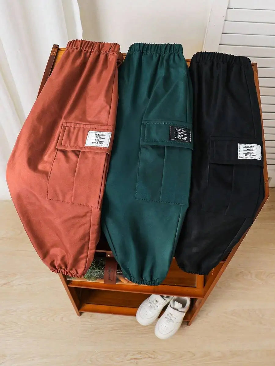 3-Pack Kids Loose Fit Cargo Pants with Drawstring Waist, Multicolor