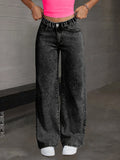 Girl's Y2K style butterfly knot embroidered all-purpose straight dark denim pants, comfortable fabric