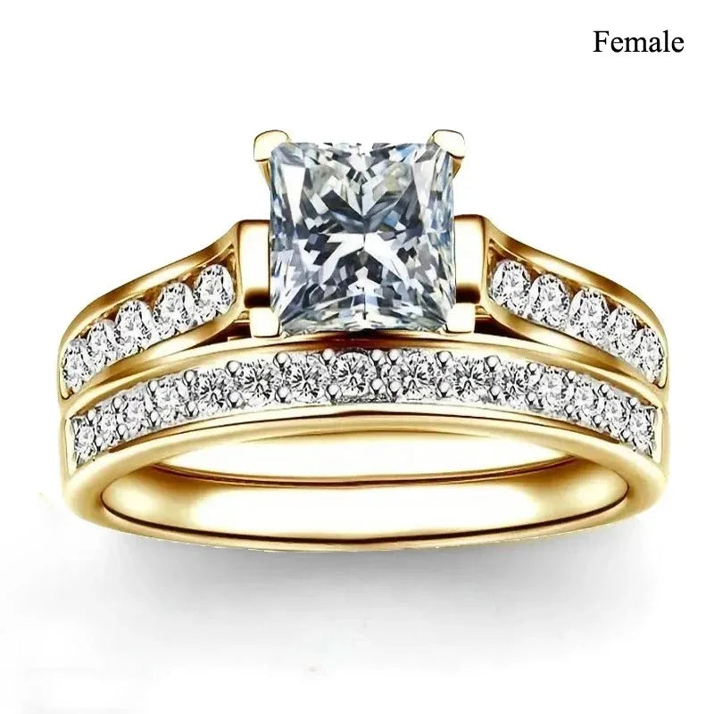 Couple Rings Romantic Purple Rhinestones CZ Rings Set, Trendy Steel Celtic Dragon Rings