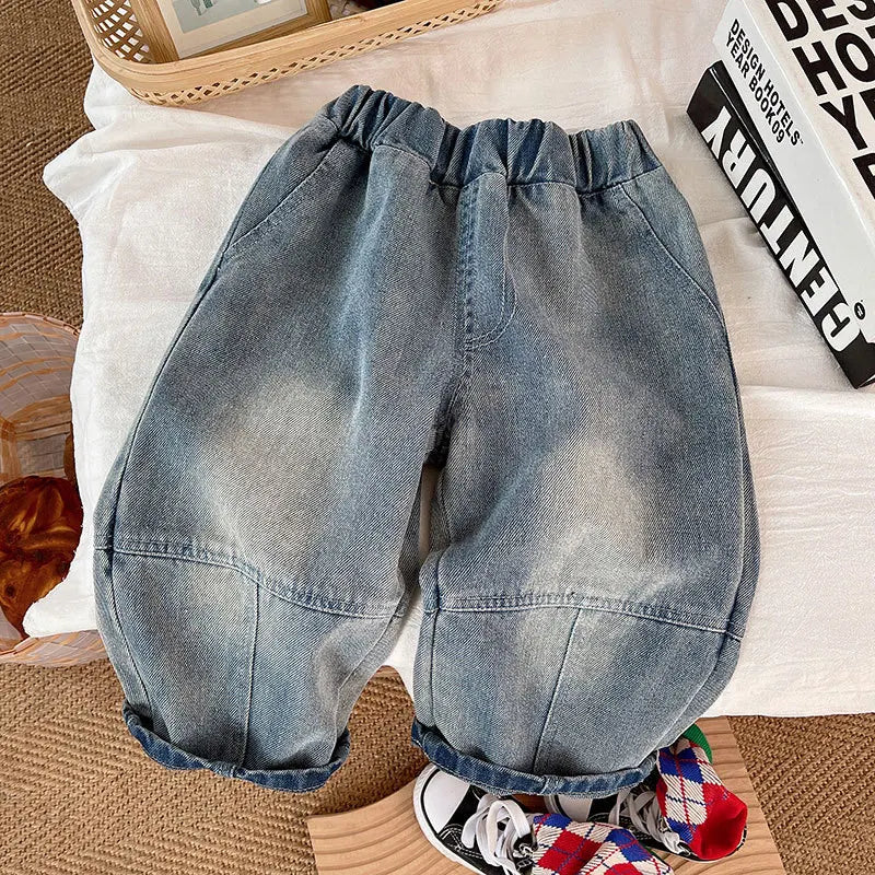 Toddler Boys Denim Pants Cotton Anime Pattern Jeans, Loose Elastic Waist