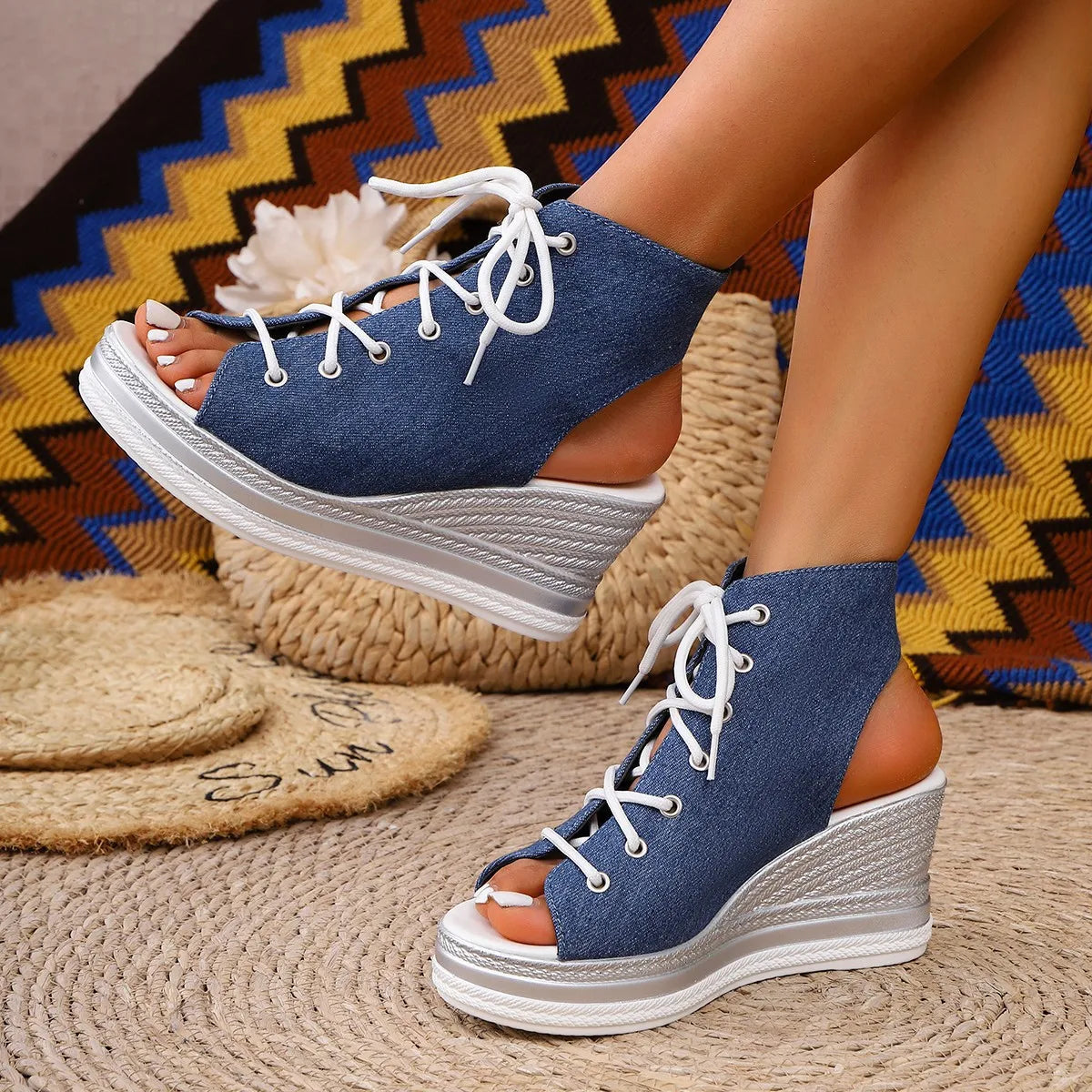 Fashion Leopard Print Casual Sandals, Open Toe, Comfortable, Lace Up