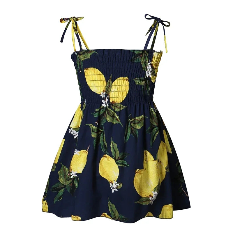 Girls Sleeveless Cotton Flower Strap Sundress, 1-6yrs