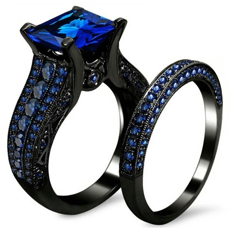 Couple Rings Romantic Purple Rhinestones CZ Rings Set, Trendy Steel Celtic Dragon Rings