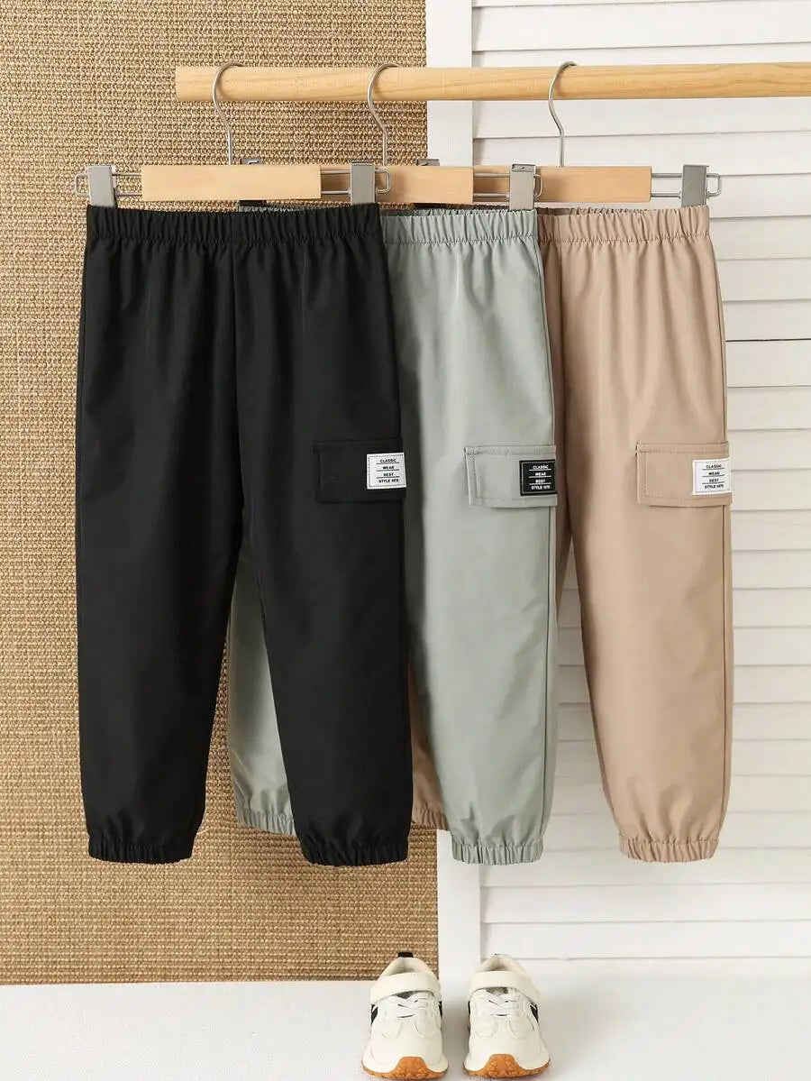 3-Pack Kids Loose Fit Cargo Pants with Drawstring Waist, Multicolor