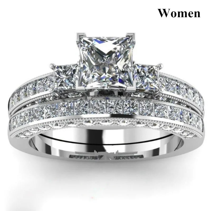Couple Rings Romantic Purple Rhinestones CZ Rings Set, Trendy Steel Celtic Dragon Rings