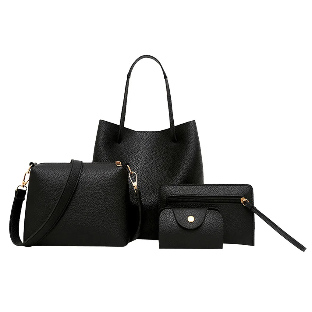 Women's Fashion Leather 4pcs Handbag Set, Shoulder Handbag, Crossbody Wallet, Multicolor to Choose from