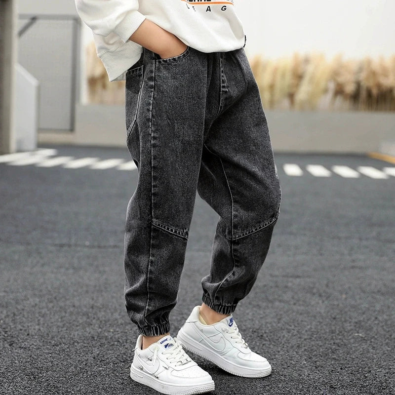New Boys Jeans Fashion Splicing Slim Fit Style Denim Pants