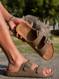 Men's Teen Mules New Spring and Summer Retro Casual Slip-On Shoes Upper Double Strap with Adjustable Buckle
