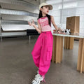 New Summer Streetwear Cargo Pants for Teenage Girls, Baggy Wide Leg