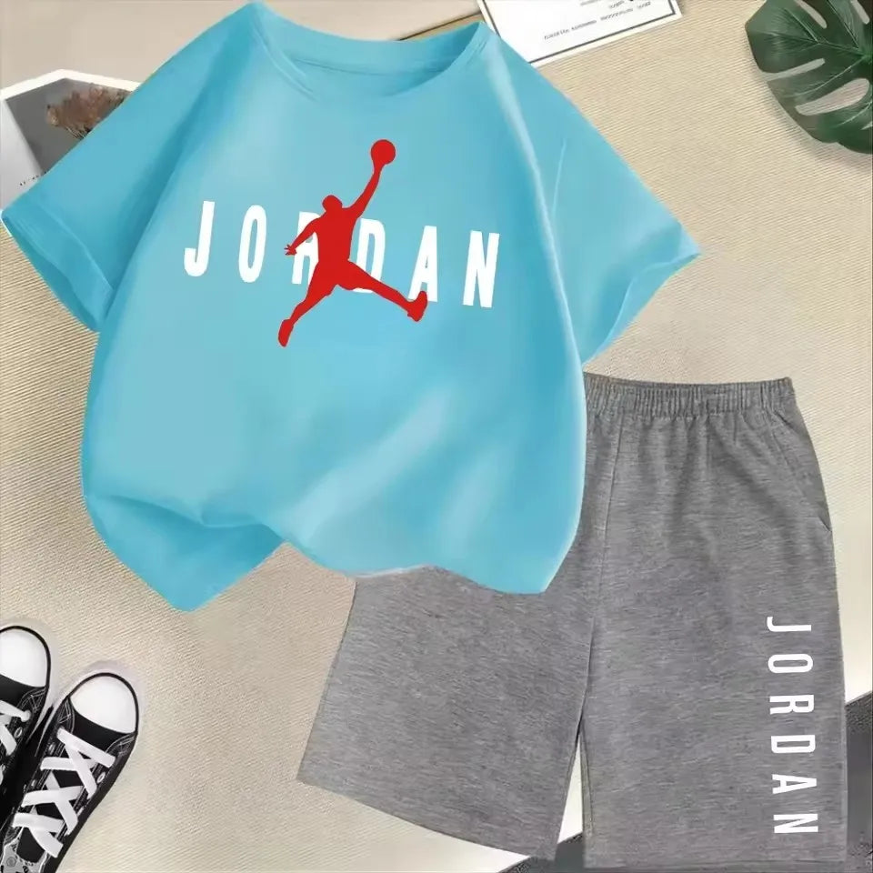 Children's 2Pc Fashion Summer Short Sleeve Set, Slam Dunk Master Pattern Print