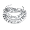Bohemian Chain Bracelet Set, Gold Color, Thick Link Chain, Open Bangle Fashion Jewelry