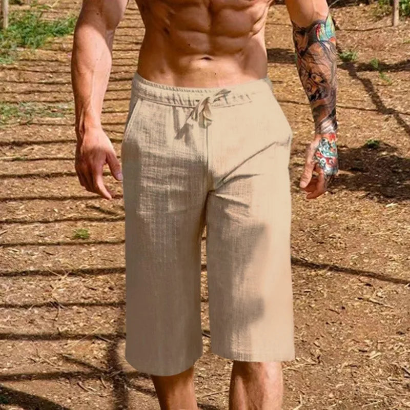 Men's Capri Pants, Lightweight Solid Color, Breathable6 Drawstring Cropped Capris